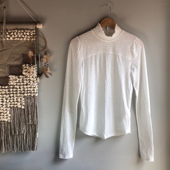 Free People Tops - Free People We The Free White Sheer Smocked Turtleneck Shirt Size Medium